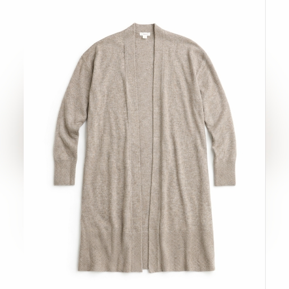 H&M Long Open-Front Cardigan Sweater in Taupe, Size Small